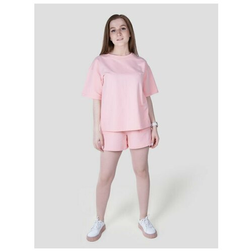 фото Костюм reversal, футболка и шорты, свободный силуэт, размер s, розовый