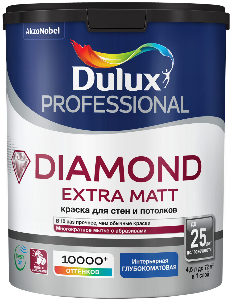 DULUX Краска в/д PROF. DIAMOND EXTRA MATT BW глуб/мат 4,5 л