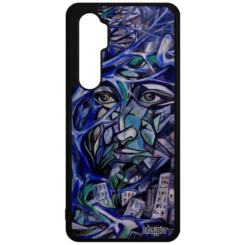 фото Защитный чехол на смартфон // xiaomi mi note 10 lite // "взгляд" стрит-арт женский, utaupia, бирюзовый