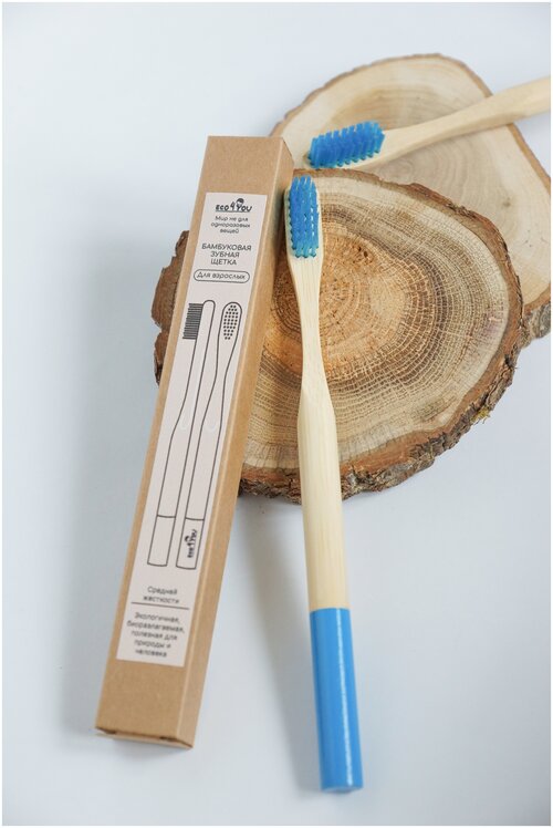 Зубная щетка Eco4YOU бамбуковая круглая ручка, цвет синий