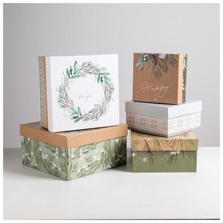 Набор подарочных коробок 5 в 1 «Зимний», 14 × 14 × 8 - 22 × 22 × 12 см 4992035