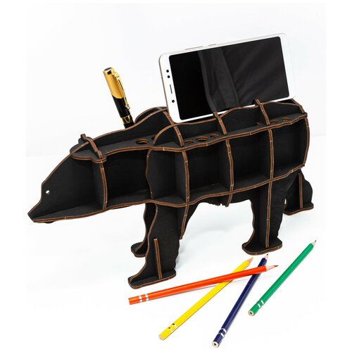 фото Сборная модель ewa design "настольный органайзер медведь (черный)" eco wood art