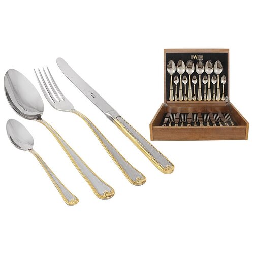 фото Набор столовых приборов falperra gold в деревянной коробке на 6 персон 24 предмета face