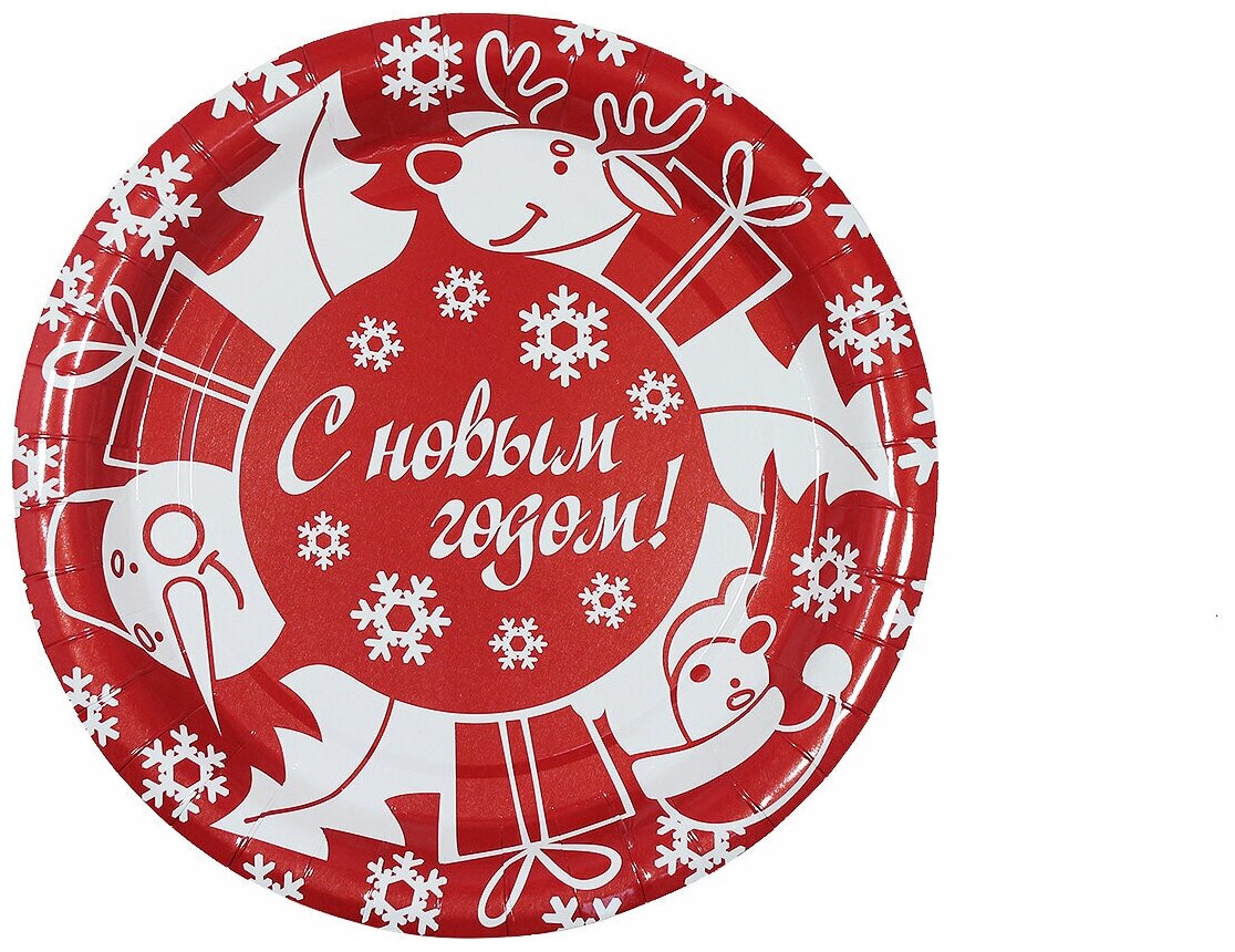 Тарелка бумажная Дед Мороз и Снежинки 18 см 6 шт