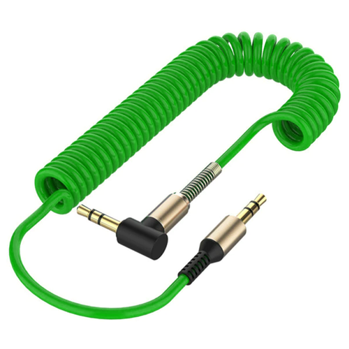 Аудио кабель спиральный 1,5 м, AUX jack 3.5 mm / Акустический провод аукс джек 3,5 мм / зеленый