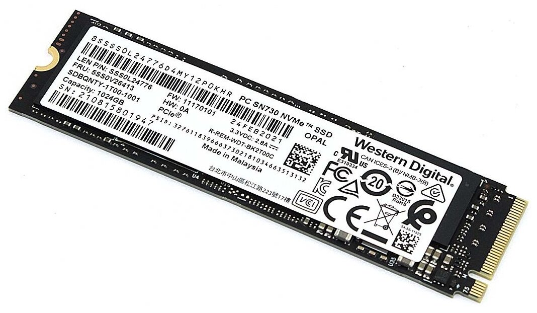 Жесткий диск, твердотелый накопитель, внутренняя память Western Digital (WD) PCIе 1024GB PC SN730 NVMе, 1ТБ