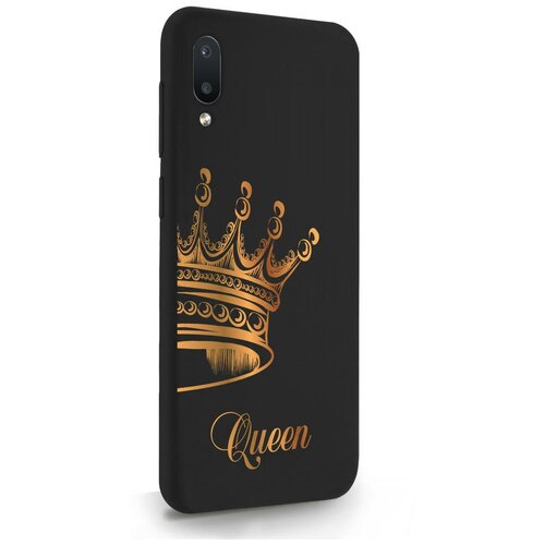 Черный силиконовый чехол MustHaveCase для Samsung Galaxy A02 Парный чехол корона Queen для Самсунг Галакси А02