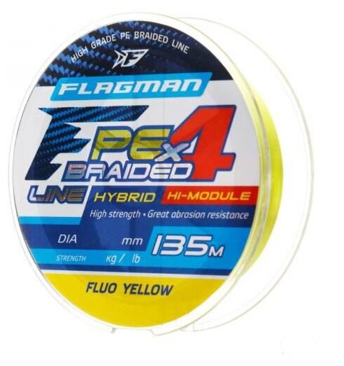 Шнур Flagman PE Hybrid F4 135m FluoYellow 019mm. 100кг/22lb