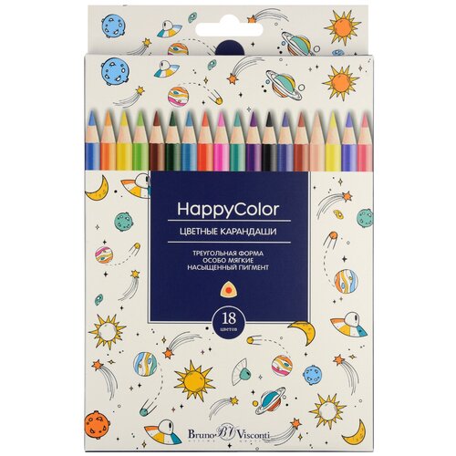 Карандаши цветные Bruno Visconti HappyColor 30-0052 трехгранные дерево 18 цветов картонная коробка