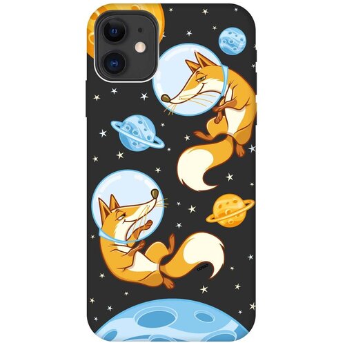 фото Силиконовая чехол-накладка silky touch для apple iphone 11 с принтом "cosmofoxes" черная gosso