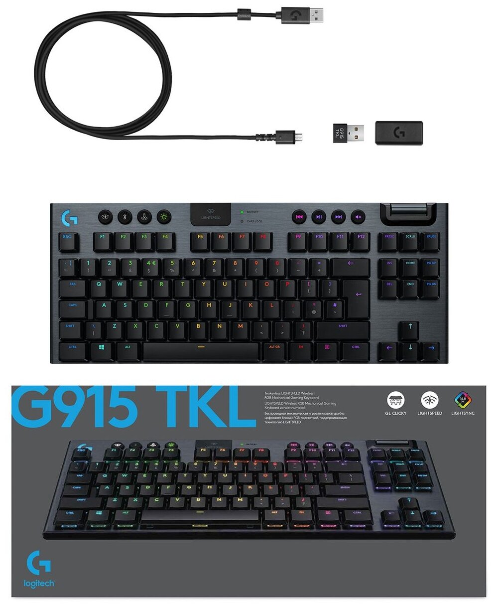 Клавиатура LOGITECH G915 TKL Lightspeed, USB, Bluetooth/Радиоканал, черный [920-009536] - фото №7