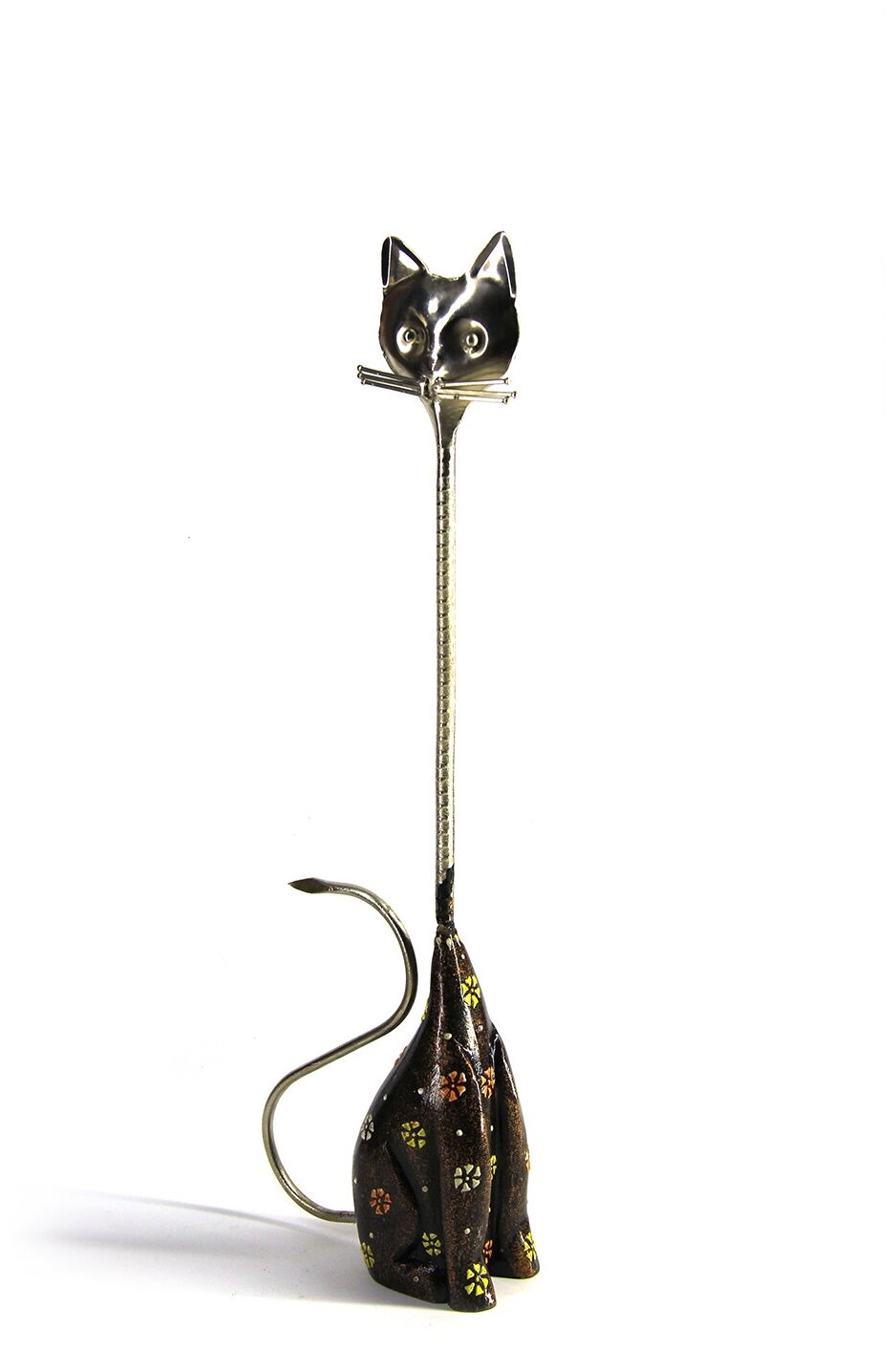 Статуэтка Кот, металл/ дерево/манго, коричневый, высота 49 см, Индия.