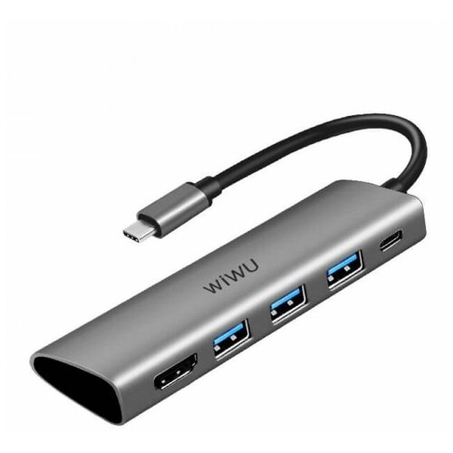 Хаб WiWU Alpha A531H Type C to x3 USB 3.0, HDMI, Type C 5 in 1 Adapter хаб type c wiwu alpha 531h type c 3 usb 3 0 hdmi grey