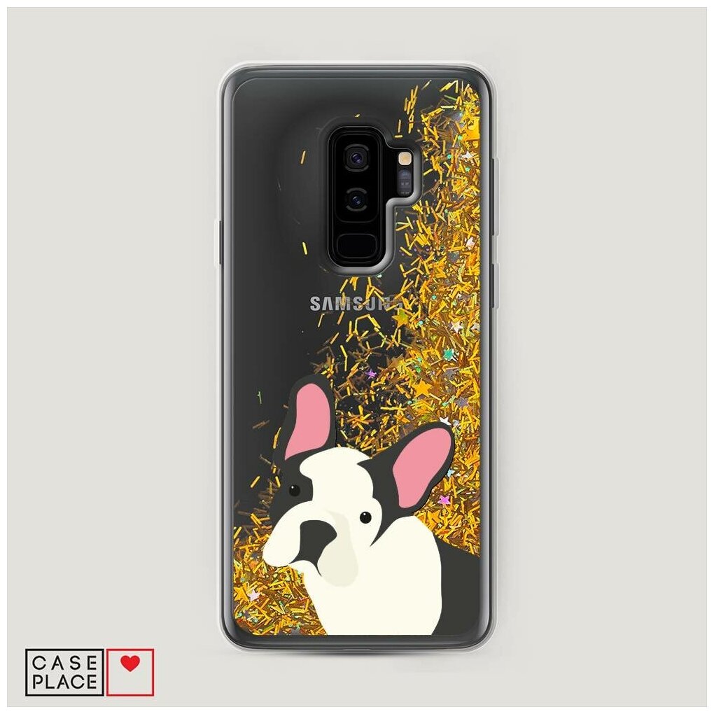 Жидкий чехол с блестками "Бульдог компьютерная графика" на Samsung Galaxy S9 + / Самсунг Галакси С9 Плюс