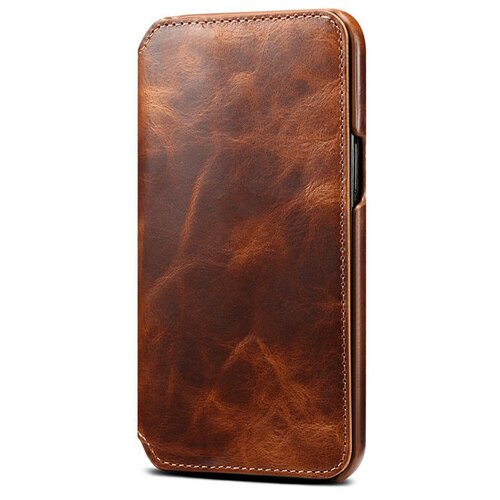 фото Чехол-книжка mypads для iphone 12 pro max (6.7) из качественной импортной натуральной кожи дорогой элитный с визитницей ретро под старину коричневый.
