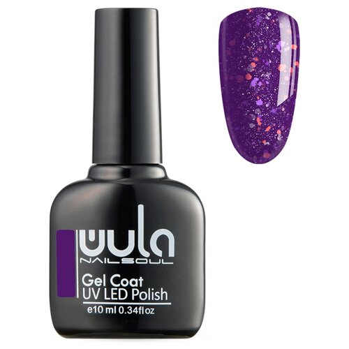 wula гель лак holographic gel coat 10 мл голографический WULA гель-лак для ногтей Gel Coat, 10 мл, 42 г, 423 фиолетовый с искрящимися блестками