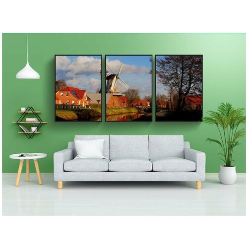 фото Набор модулных постеров для интерьера "мельница, пейзаж, строительство" 60x90 см. в тубусе, без рамки lotsprints