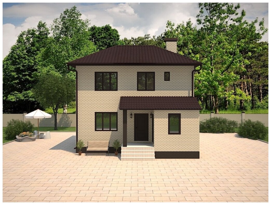 фото Проект жилого дома STROY-RZN 22-0003А (120,3 м2, 10,39*9,35 м, газобетонный блок 400 мм, облицовочный кирпич)