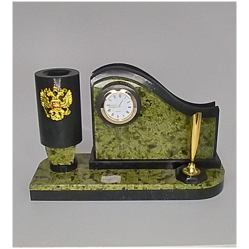Набор настольный часы из камня, 25х9х15 см, змеевик