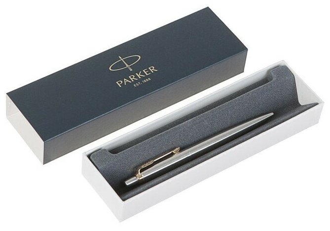 Ручка шариковая Jotter Core K691 Stainless Steel GT M, корпус из нержавеющей стали, серебристый глянцевый (золото), синие чернила (1953182)
