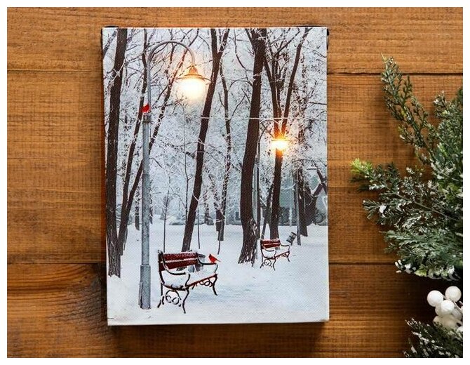 Светящееся настенное панно кардиналы В старом парке малое теплые белые LED-огни 15х20 см батарейки Peha Magic AP-10790