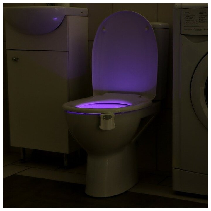 Светильник для туалета с датчиком движ., RGB, 3 Вт, IP68, от бат. 3*AAA, белый - фотография № 6