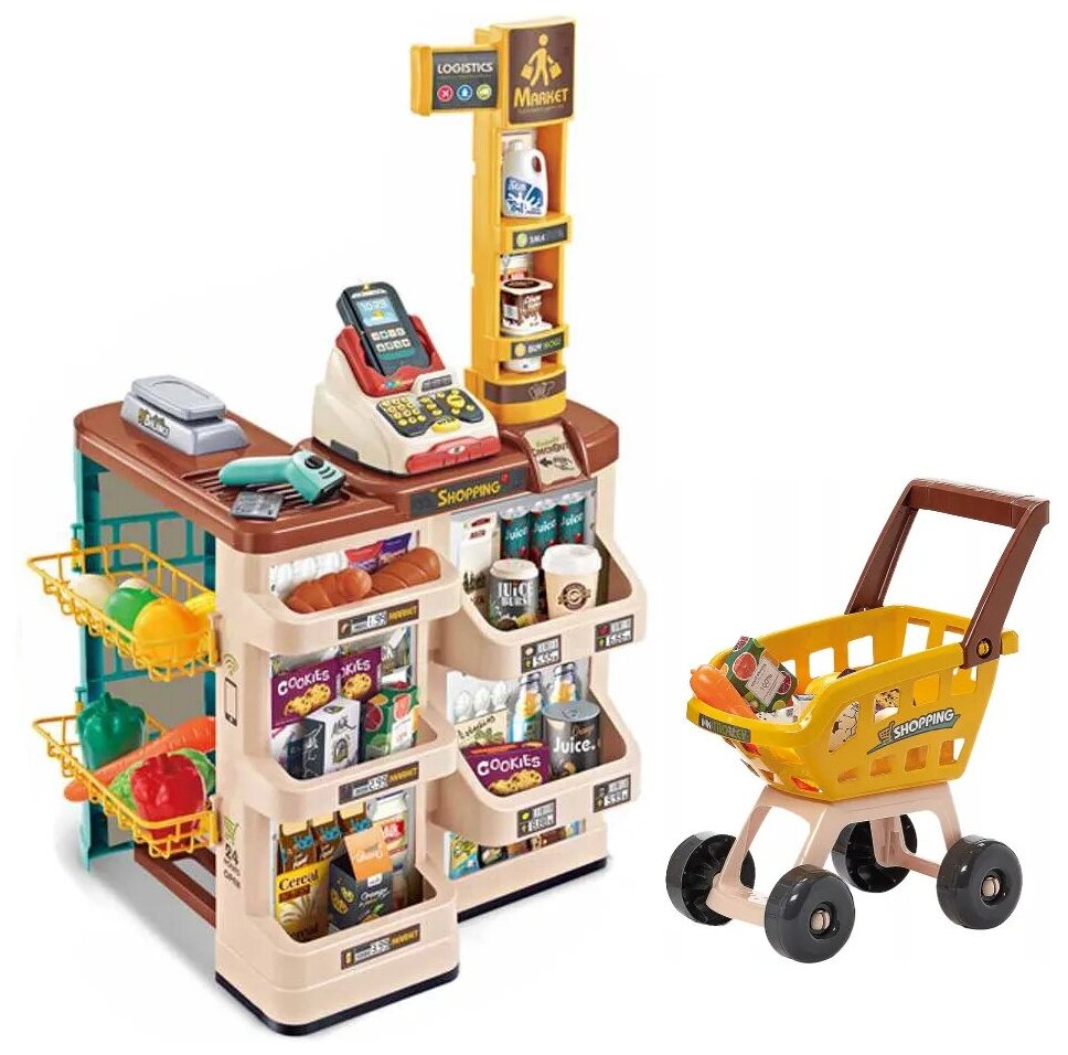 Развивающая Игровая Детская Кухня Игровая Со Звуком Супермаркет Детский Магазин Игрушечный Игровой Набор Касса Продуктовая Тележка Игрушка