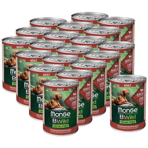 Monge Dog BWild GRAIN FREE беззерновые консервы из ягненка с тыквой и кабачками для взрослых собак всех пород 400г х 20 шт.