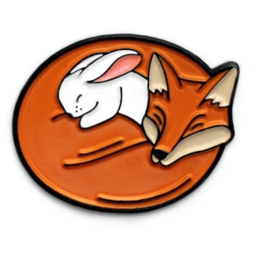 Значок WAF-WAF, оранжевый пин металлический лиса с кроликом сладкий сон