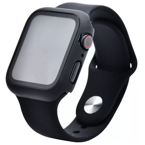 Защитное стекло на Apple Watch, 45mm, черное с силиконовым чехлом