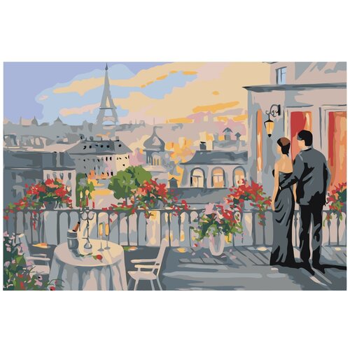 Картина по номерам, Живопись по номерам, 40 x 60, FR02, Влюблённые, романтика, Париж, городской пейзаж, Эйфелева башня