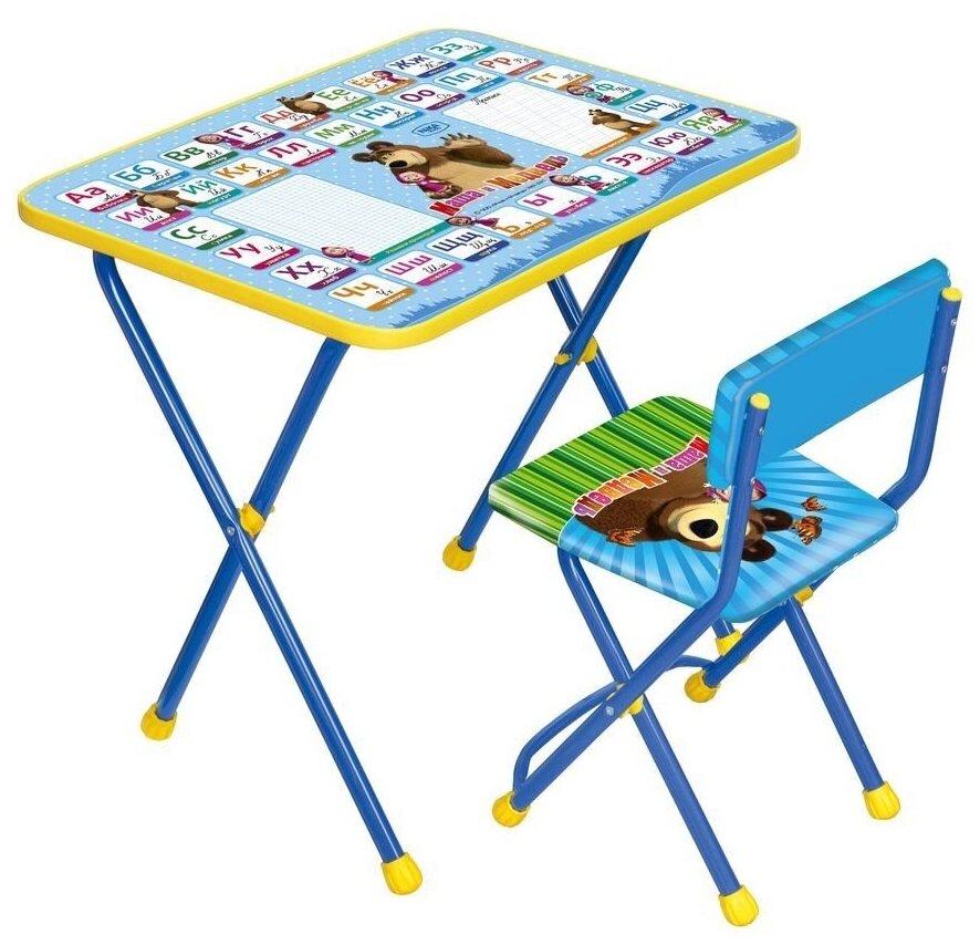 Комплект Nika стол + стул Маша и Медведь с азбукой №2 (КП2/2) 60x45 см голубой