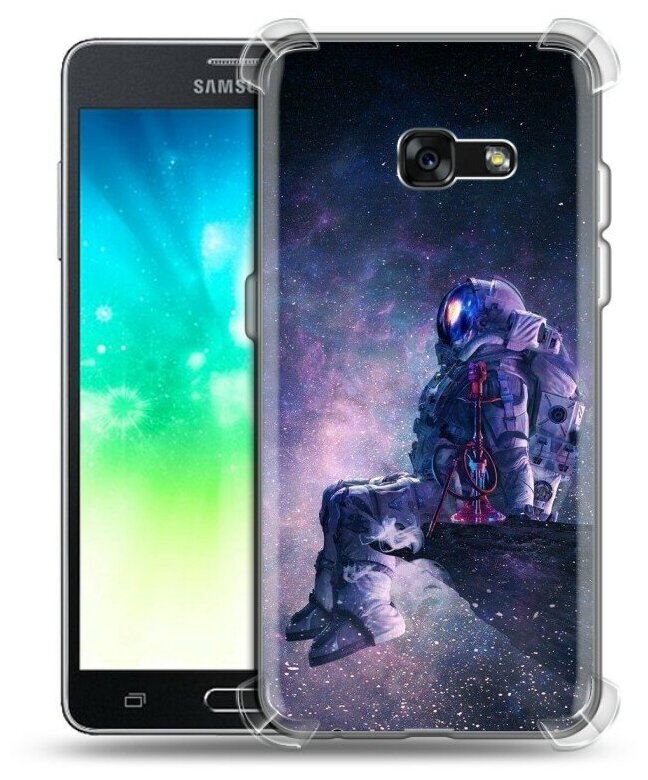 Дизайнерский силиконовый с усиленными углами чехол для Самсунг Галакси А3 (2017) / Samsung Galaxy A3 (2017) Космонавт