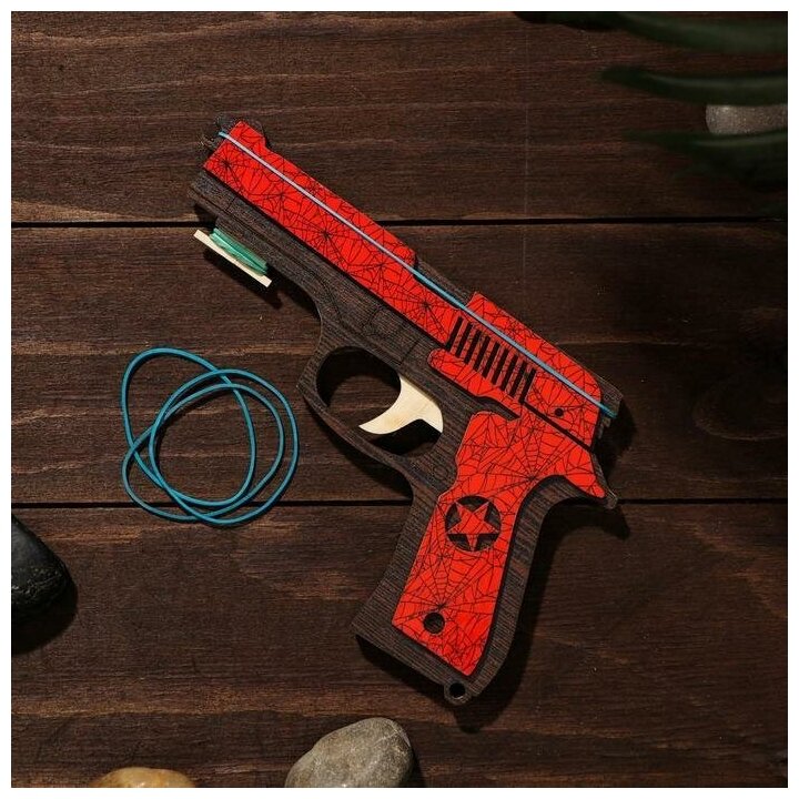 Сувенир деревянный "Резинкострел, красный гранит" + 4 резинки