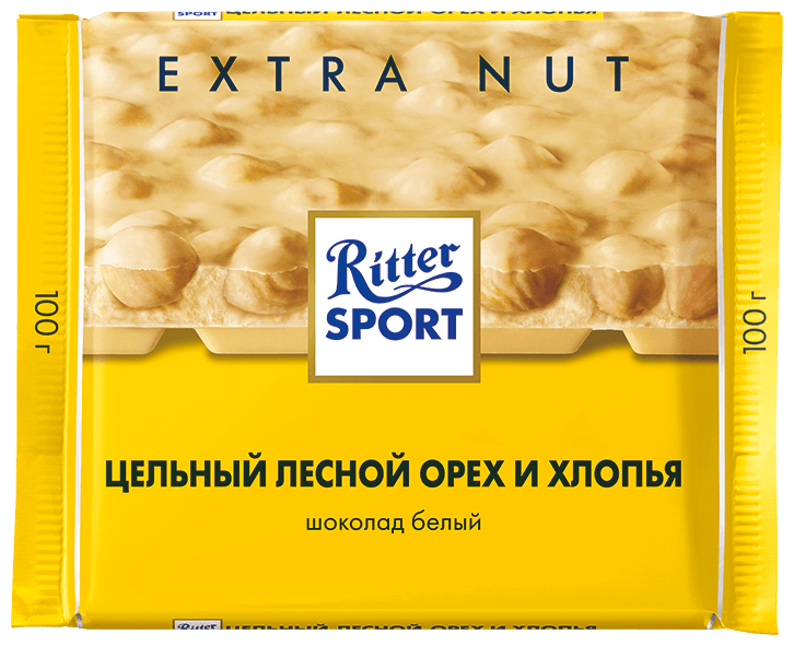 Шоколад Ritter Sport Extra Nut белый цельный лесной орех и хлопья, 100 г, 10 шт. - фотография № 2
