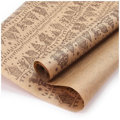 фото Упаковочная бумага, крафт (0,7*1 м) новогодние домики, 1 шт. дон баллон