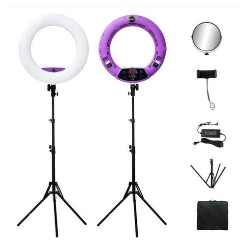 Кольцевая лампа Yidoblo FD 480II PURPLE фиолетовая с сумкой штативом зеркалом и креплением для камеры и смартфона 1379000₽