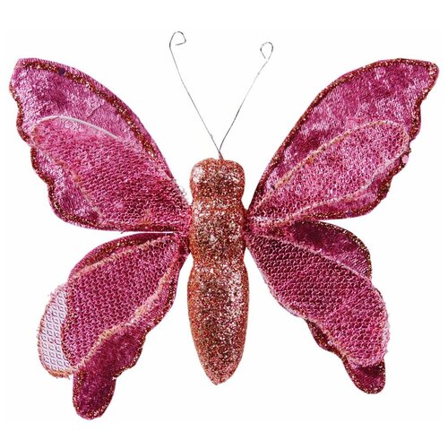 Бабочка адель на клипсе, розовая, текстиль, бархат, 16 см, Due Esse Christmas 11955496-01
