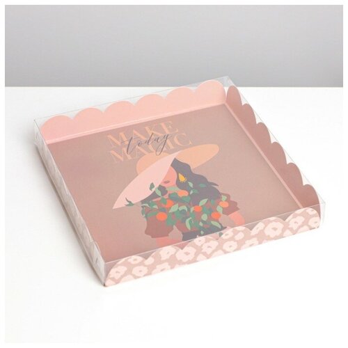 Коробка для кондитерских изделий с PVC крышкой «Make today magic», 18 × 18 × 3 см (5 шт.)