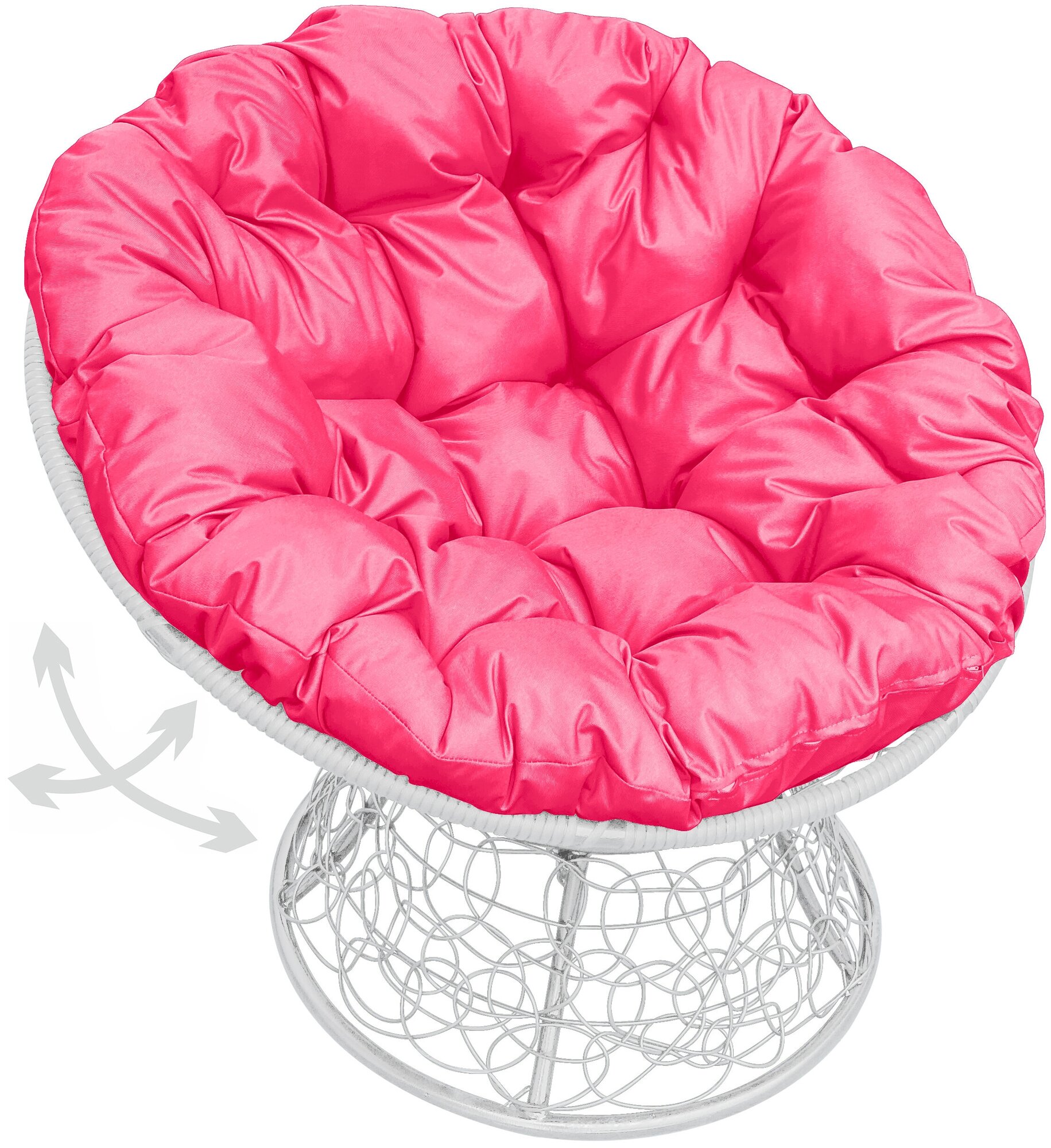 Кресло m-group папасан пружинка ротанг белое, розовая подушка - фотография № 1