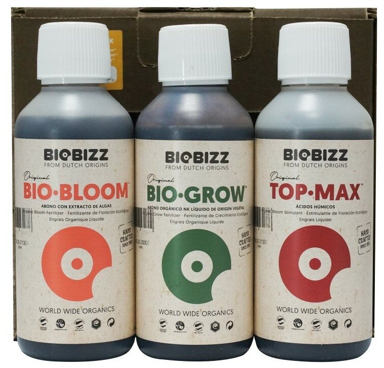 Комплект удобрений BioBizz Try Pack Indoor (Bio-Grow + Bio-Bloom + Top-Max) 3шт по 250мл - фотография № 6