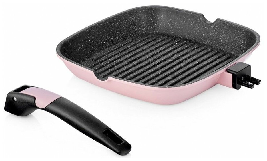 Сковорода-гриль Walmer Easy Click со съемной ручкой, 24 см, цвет розовый - фотография № 6