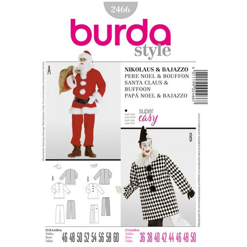 Выкройка Burda 2466-Санта Клаус, Арлекино