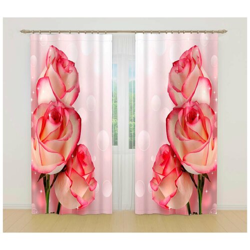 фото Комплект "розовая мелодия", штора 2шт; тюль сирень 1шт