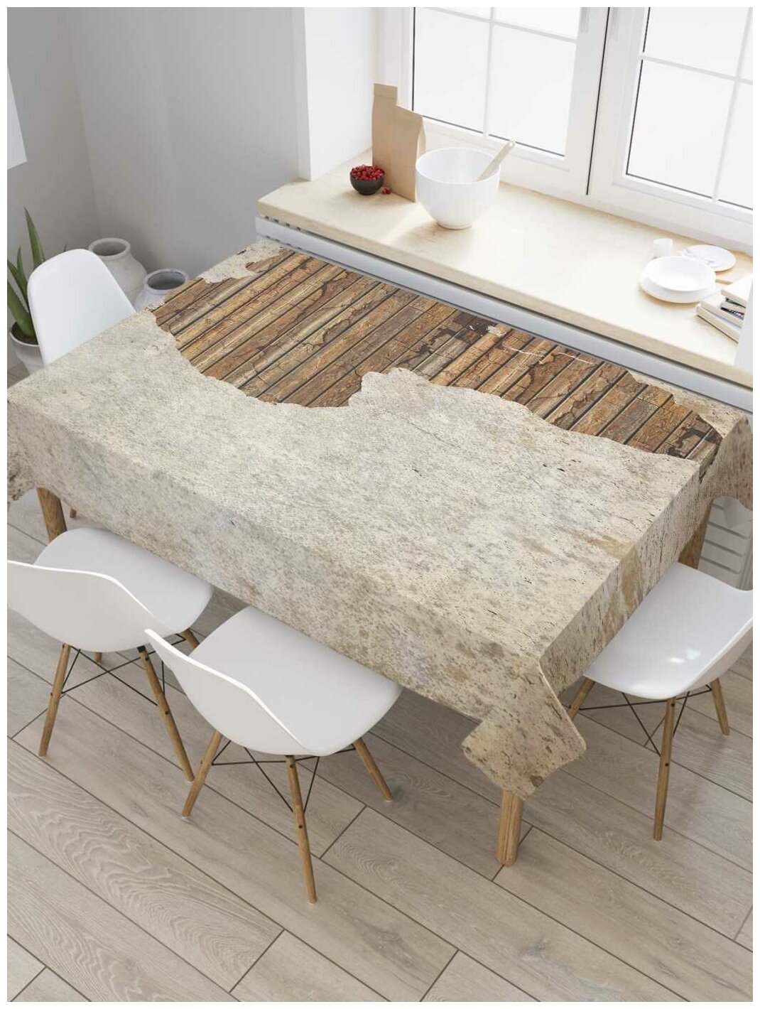 Скатерть прямоугольная JoyArty на кухонный стол "Деревянная карта" из оксфорда, 180x145 см
