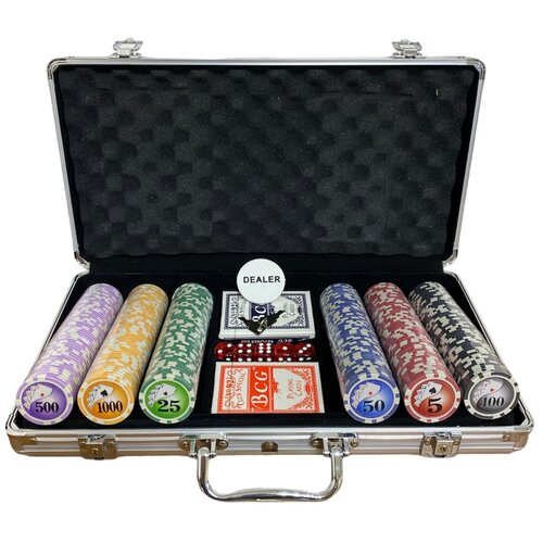 фото Покерный набор, набор для игры в покер royal flash матовый, 300 фишек с сукном в подарок мир покера