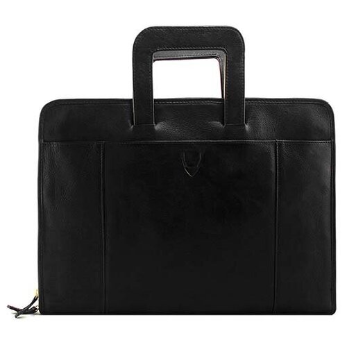 Папка для документов Hidesign, натуральная кожа, на молнии, для мужчин, черный