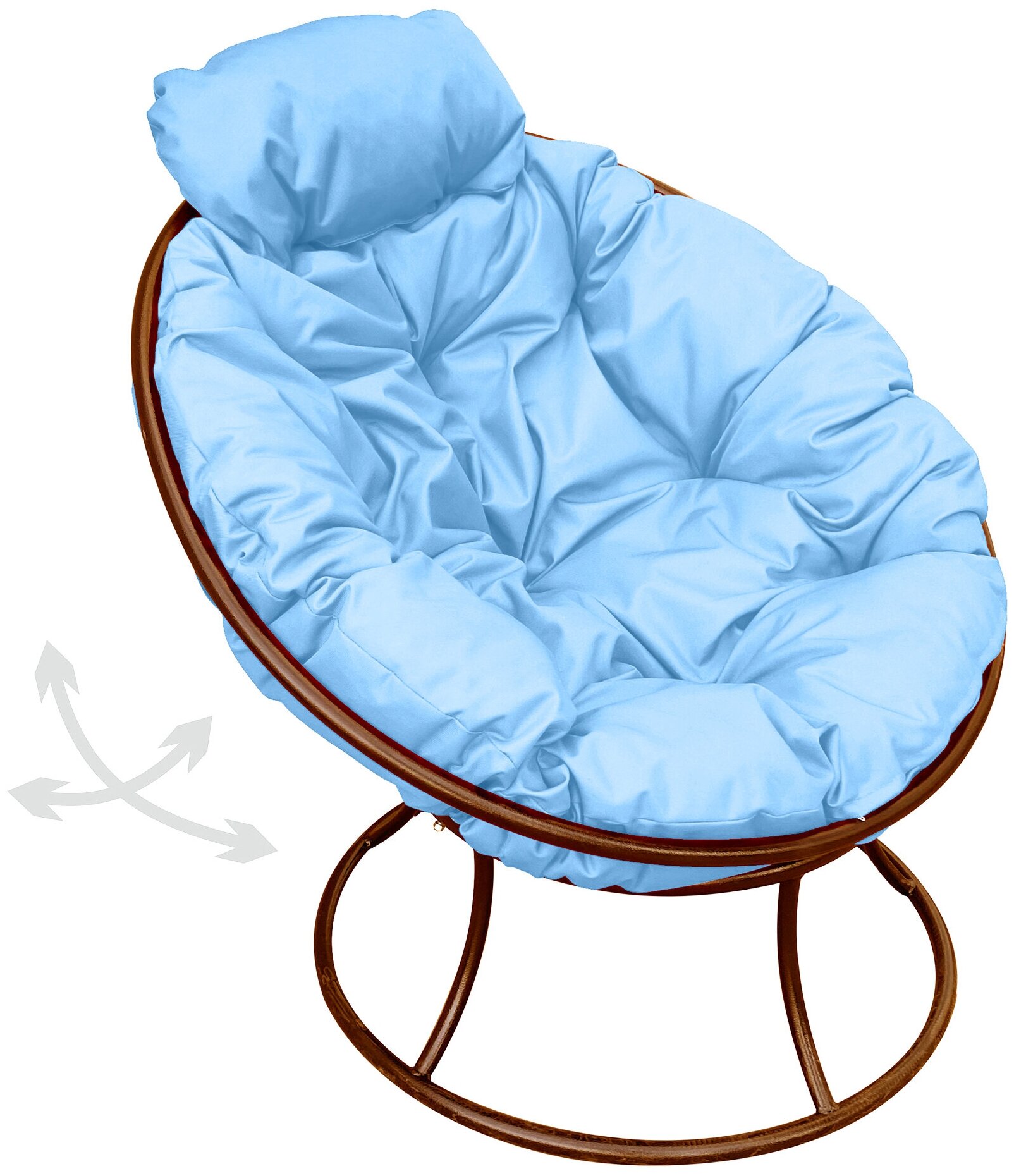 Кресло садовое M-Group папасан без ротанга, пружинка мини коричневое, голубая подушка - фотография № 1