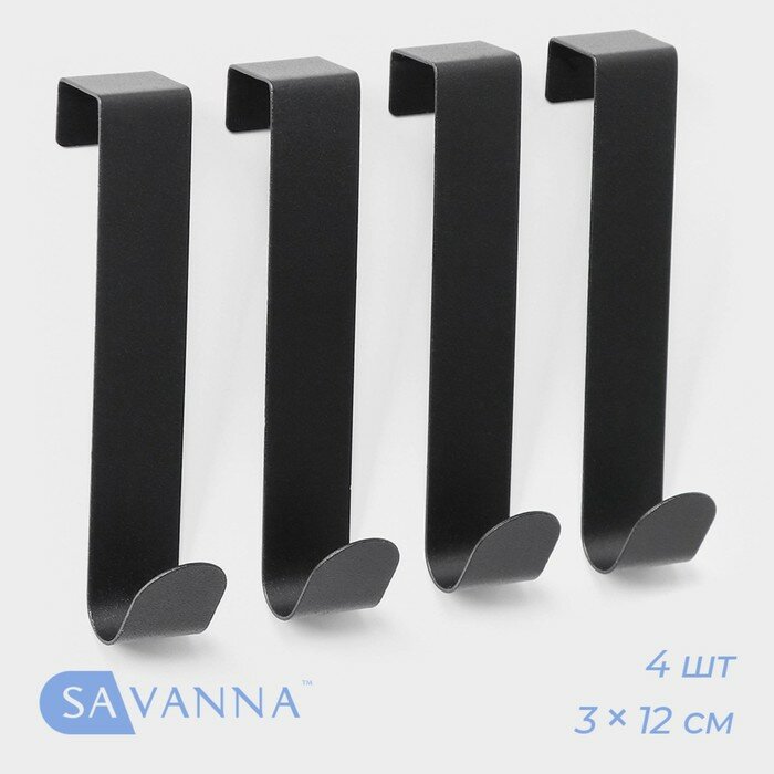 фото Набор металлических надверных крючков SAVANNA Black Loft Door Long, 4 шт, 3×12×2,2, дверь 1,8 см