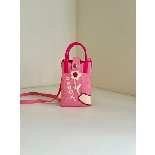 Сумка , фактура вязаная, плетеная, розовый